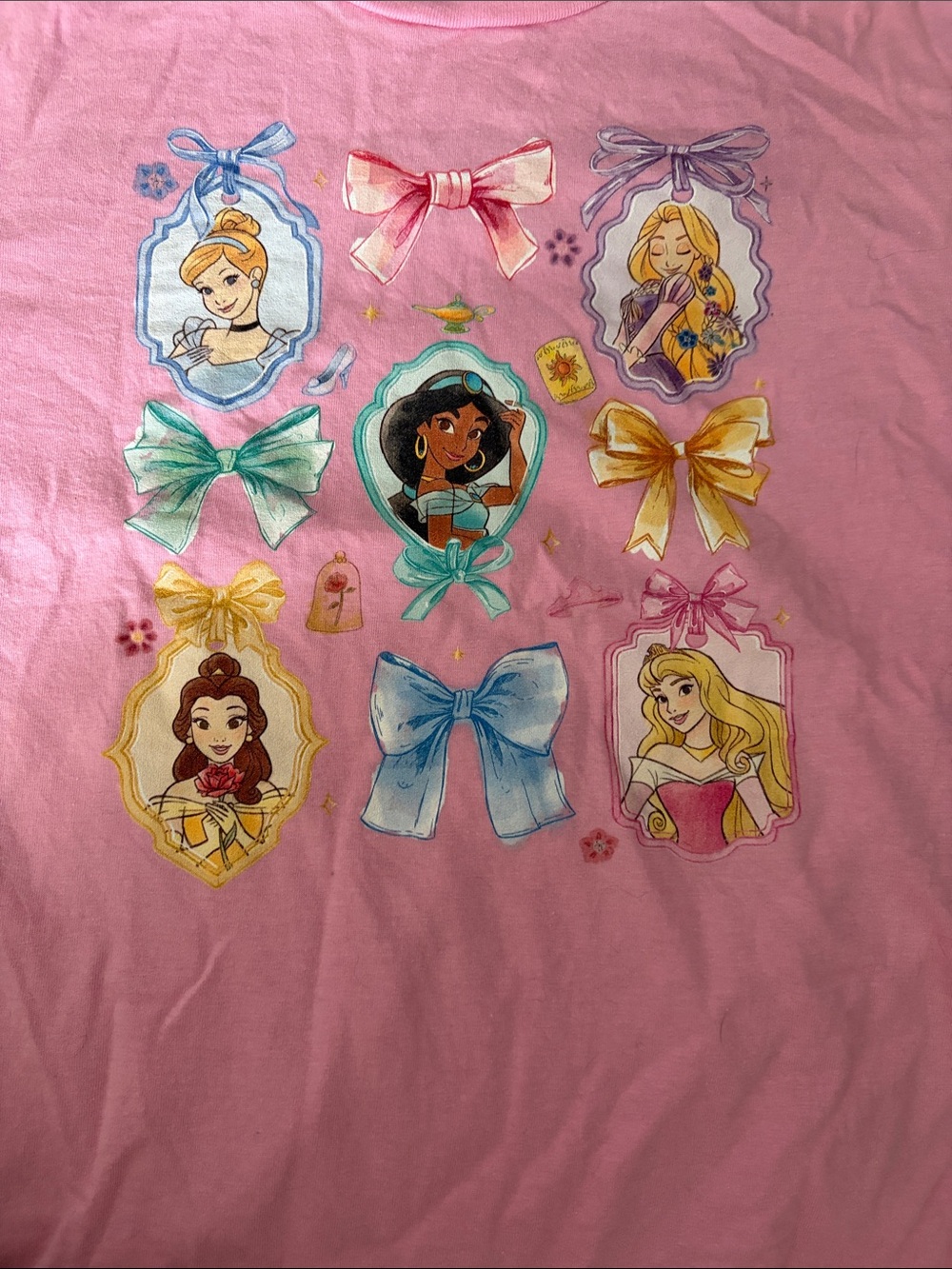 Disney Pink Princess Portrait Tee with Colorful Bows